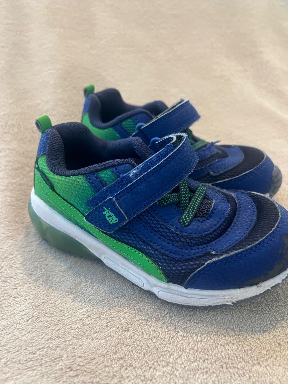 Stride Rite Blue and Green Kids Athletic Sneakers with Hook-and-Loop Strap